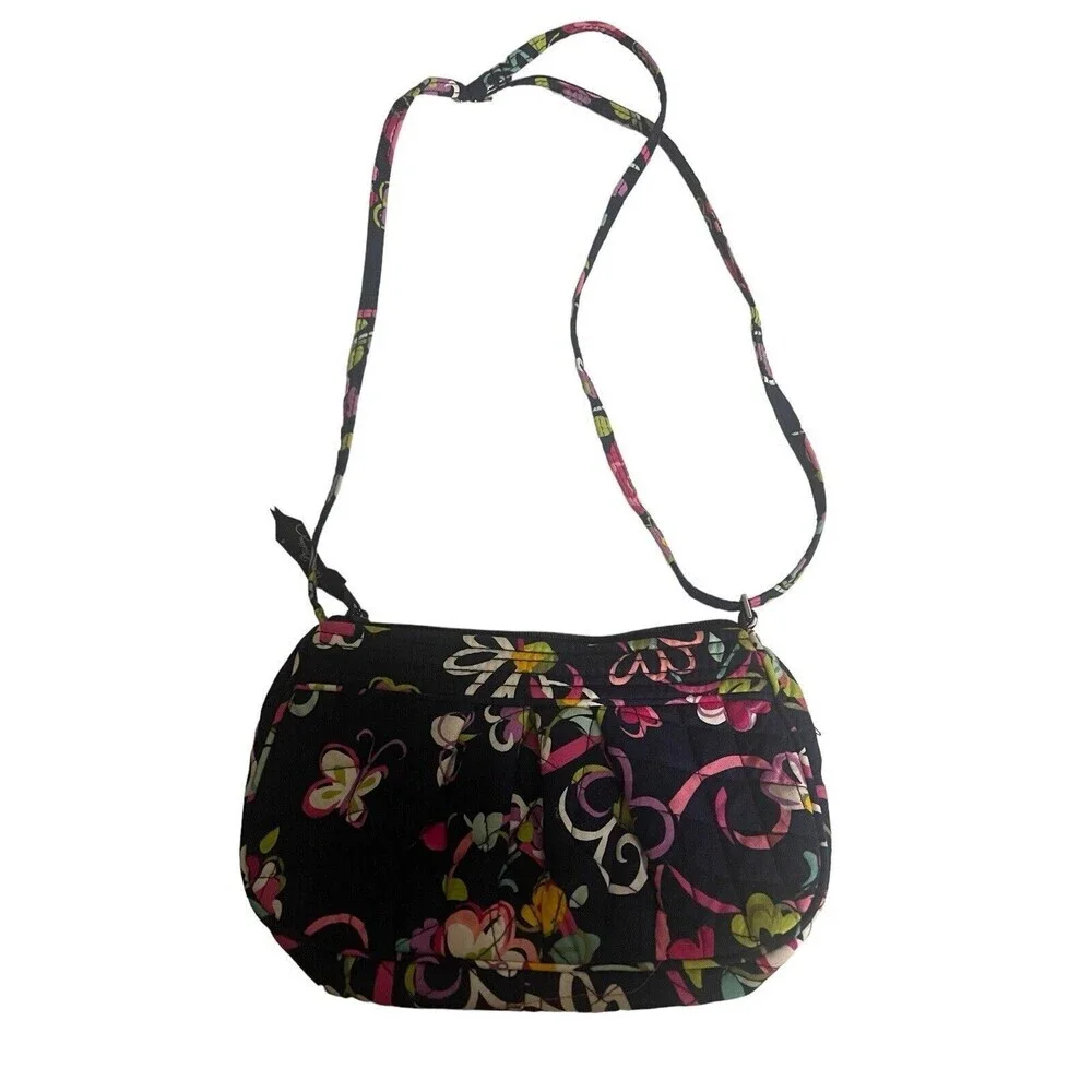 Vera Bradley Frannie Ribbon Crossbody Sling Bag Adjustable Strap Center Zip